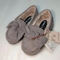 【新品】15cm★プティマイン★内ボア！リボン付きスェード調シューズ★靴