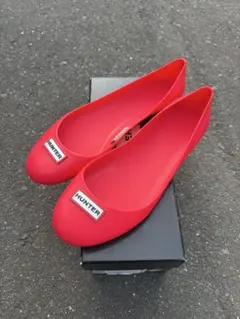 ハンター フラットシューズ レインパンプス レッド 赤 23cm UK4 US5