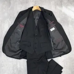 A933 美品 オリヒカ 3ピース ストライプスーツ上下 黒 92Y5 ベスト付