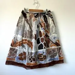 ポールスチュアート フレアスカート ひざ丈 スカーフ柄 花柄 派手 個性的