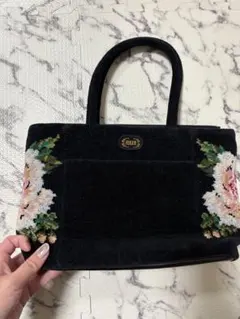希少　レア　FELIER 花柄刺繍 ハンドバッグ 黒