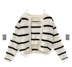 グレイルボーダー柄キャミソールXカーディガンニットアンサンブル