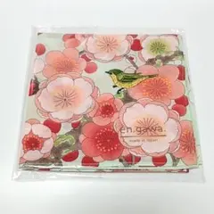 和ハンカチ　刺繍　春　梅　ウグイス　ピンク色　綿100%
