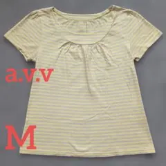 a.v.v 半袖 Tシャツ イエローとホワイトのボーダー レディース 綿100のサムネイル