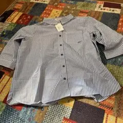 値下げ！　新品　ストライプ　眼鏡　刺繍　ブラウス　七分袖　3L