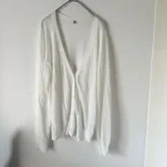 良品　UNIQLO ライトVネックカーディガン XLサイズ　ホワイト　無地　薄手