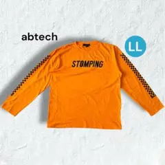 アブテック ロゴプリント バックプリント長袖Tシャツ LL オレンジチェッカー柄