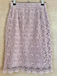 UNIQLO ピンク 花柄 レース 膝丈 タイト スカート Sサイズ