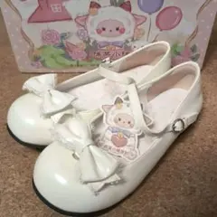 【ロリータリボンパンプス★オフ白】ホワイトクラシカルゴスロリータ靴ローヒール