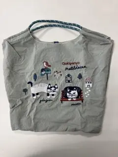 新品　刺繍　トートバッグ　エコバッグ　グレー　猫