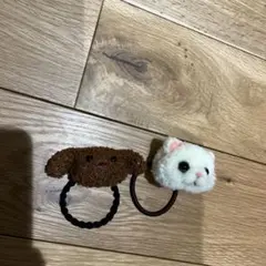 犬と猫の顔 ヘアゴム 2個セット　ハンドメイド
