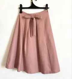 美品❤︎NATURAL BEAUTY BASIC リボン付きピンクフレアスカート