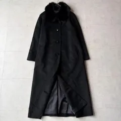 高級 カシミヤ 100％ ブルーフォックスファー ロングコート 黒 3L 