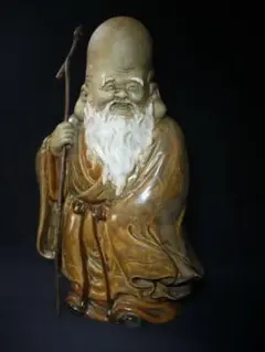 神様像寿老人（福禄寿）染付 七福神 鳳凰文 中国古玩 古い 置物 時代物 骨董 神様像寿老人（福禄寿）染付 七福神 鳳凰文 中国古玩 古い 置物 時代物