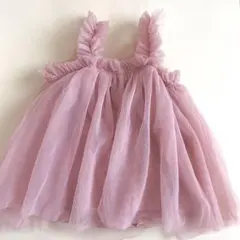 フリル付きピンクチュールドレス ギャザー ワンピース ドレス ピンク キャミ