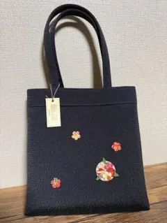 未使用タグ付き SANBI 和装バッグ 黒 ちりめん 刺繍 フォーマル 卒業式