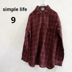 レナウン　simple life シャツ　長袖　チェック　レッド　9サイズのサムネイル