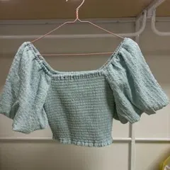 タグ付き EMODA VOLUME SLEEVE CROP TOP ブルー 新品