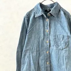 UNIQLO デニムシャツ 長袖 胸ポケット シンプル 綿100％ 羽織り