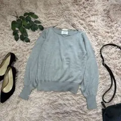 7124✾インデックス✾長袖ニット【M】グレー/袖口パール/毛混/大人っぽいのサムネイル