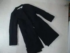 40417 ハリスツィード　ベルト付きロングコート　黒　38