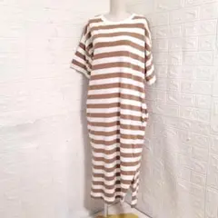 Samansa Mos2 blue　ボーダーTシャツロングワンピース　F