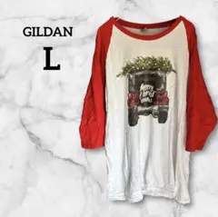 GILDAN 【L】 メリークリスマス トラックTシャツ 七分袖カットソー