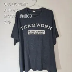 083 TEAMWORK XL Tシャツ US 古着T グレー　希少