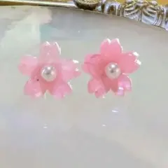 桜の花ピンク ピアスパール付き
