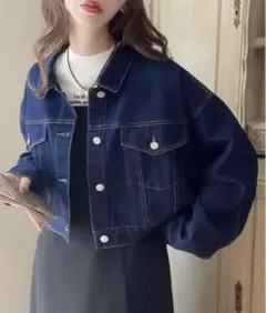濃紺 デニム クロップドジャケット Mサイズ
