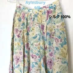 シルク100% Aylesbury 花柄 フレアスカート 9号のサムネイル