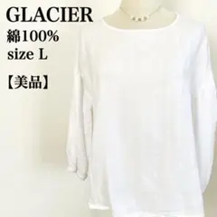 【美品】 グラシア 長そでプルオーバーブラウス ホワイト ラウンドネック レース