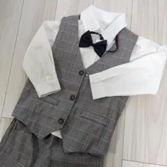 キッズ フォーマル スーツ 130cm チェック柄 ベスト付き