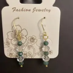 天然石♡エメラルド&水晶ピアス♡サージカルステンレスフック