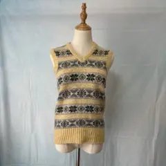 【ROPE】ニットベスト【F】フェアアイル柄 イエロー系　厚手　暖か　お洒落