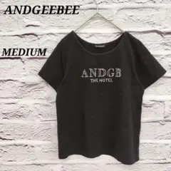 R4979 アンジービー【MEDIUM】半袖Tシャツ ロゴプリント コットン 黒