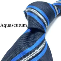 【極美品】Aquascutum ネクタイ 新品同様 ストライプ 青黒 クール