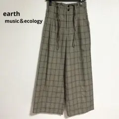 earth music &ecology チェック柄ワイドパンツ　ブラウン系