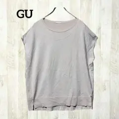 GU 半袖ニット セーター プルオーバー L ピンク フレンチスリーブ スリット