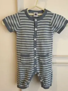 プチバトー☆コットンロンパース半袖ショート丈 ブルーボーダー