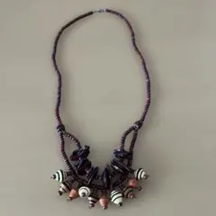 ハンドメイド ネックレス 紫 茶色 ストライプ