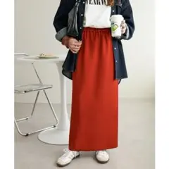 新品　Discoat ウールライクナロースカート　タイトスカート　レッド
