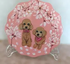 トールペイント作品　トイプードル　桜