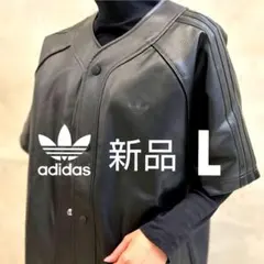 新品★黒★L★プレミアムフェイクレザーベースボールシャツ★ジャージ★ポロシャツ