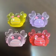 かにかにくらぶ　クリアめじるしチャーム　あか　さくら　むらさき　きいろ　４個