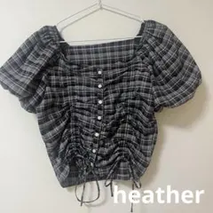 Heather 2WAYドロストブラウス （半袖） ブラック チェック Fサイズ