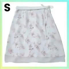 クロスプラス フェミニン 花柄 シフォン膝丈スカート 台形 可愛い 上品