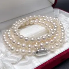 美品✨パール ロングネックレス アコヤ真珠 7.5mm 全長85㎝ ピンク系