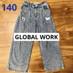 GLOBAL WORK ワッペンワイドケミカルウォッシュ風デニムパンツ140のサムネイル