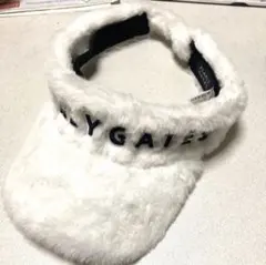 パーリーゲイツ ボアサンバイザー 白×黒 ロゴ刺PEARLY GATES